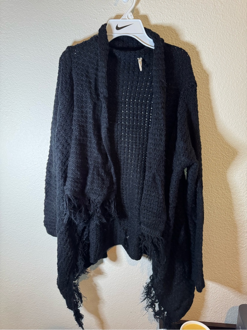 Black Women's Open-Front Fringe Sweater Cardigan